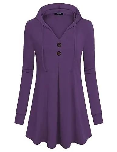 Lotusmile Women's Long Sleeve Hooded Tunic Tops Button Swing Pullover Hoodie Sweatshirts - 4