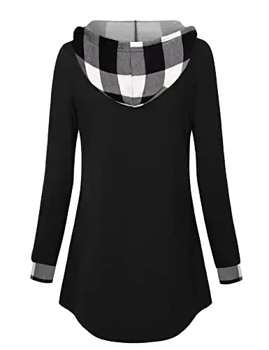 Lotusmile Women's Long Sleeve Hooded Tunic Tops Button Swing Pullover Hoodie Sweatshirts - 3