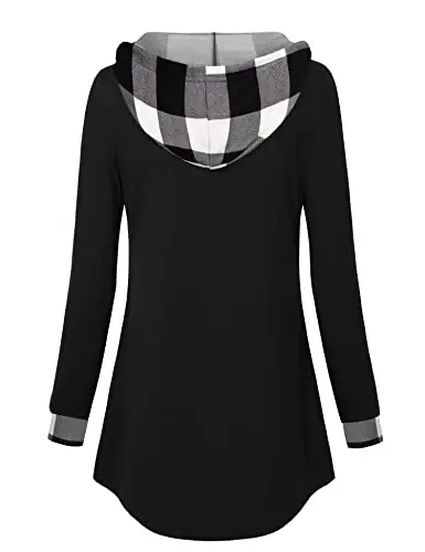Lotusmile Women's Long Sleeve Hooded Tunic Tops Button Swing Pullover Hoodie Sweatshirts - 3
