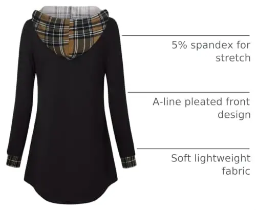 Lotusmile Women's Long Sleeve Hooded Tunic Tops Button Swing Pullover Hoodie Sweatshirts - 1
