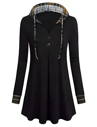 Lotusmile Women's Long Sleeve Hooded Tunic Tops Button Swing Pullover Hoodie Sweatshirts - MODAZONE (1)