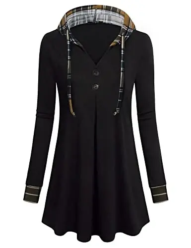 Lotusmile Women's Long Sleeve Hooded Tunic Tops Button Swing Pullover Hoodie Sweatshirts - 2