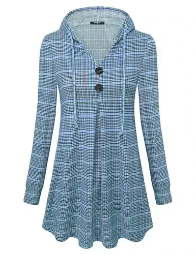 Lotusmile Women's Long Sleeve Hooded Tunic Tops Button Swing Pullover Hoodie Sweatshirts - 2