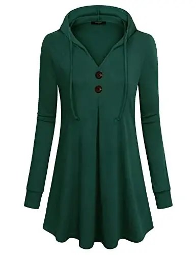 Lotusmile Women's Long Sleeve Hooded Tunic Tops Button Swing Pullover Hoodie Sweatshirts - 2