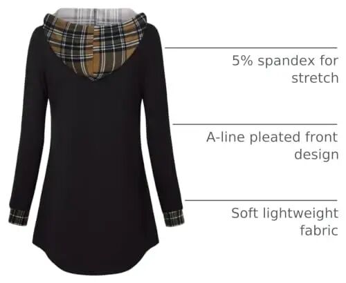 Lotusmile Women's Long Sleeve Hooded Tunic Tops Button Swing Pullover Hoodie Sweatshirts 