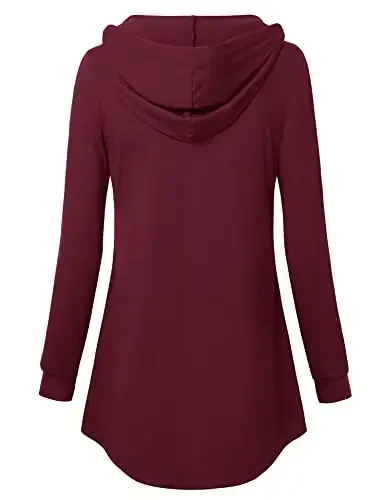 Lotusmile Women's Long Sleeve Hooded Tunic Tops Button Swing Pullover Hoodie Sweatshirts - 3