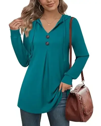 Lotusmile Women's Long Sleeve Hooded Tunic Tops Button Swing Pullover Hoodie Sweatshirts - MODAZONE (1)