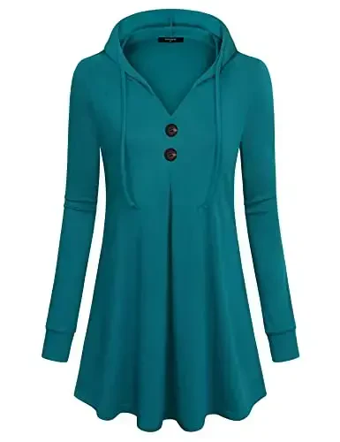 Lotusmile Women's Long Sleeve Hooded Tunic Tops Button Swing Pullover Hoodie Sweatshirts - 4