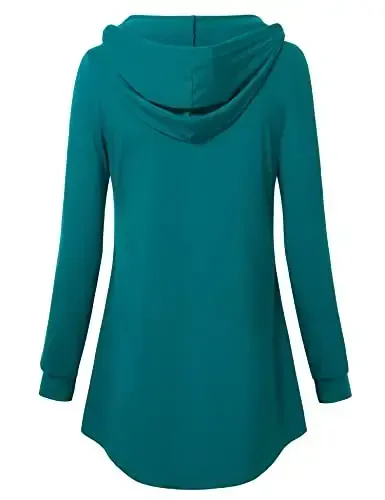 Lotusmile Women's Long Sleeve Hooded Tunic Tops Button Swing Pullover Hoodie Sweatshirts - 5