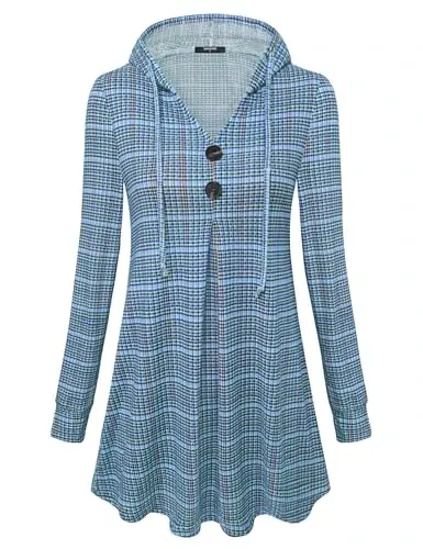 Lotusmile Women's Long Sleeve Hooded Tunic Tops Button Swing Pullover Hoodie Sweatshirts - MODAZONE (1)