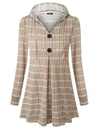 Lotusmile Women's Long Sleeve Hooded Tunic Tops Button Swing Pullover Hoodie Sweatshirts - 2