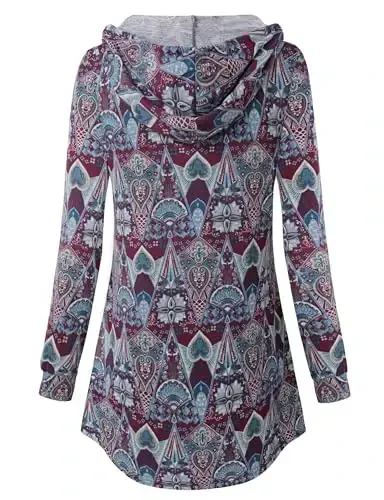 Lotusmile Women's Long Sleeve Hooded Tunic Tops Button Swing Pullover Hoodie Sweatshirts - 3