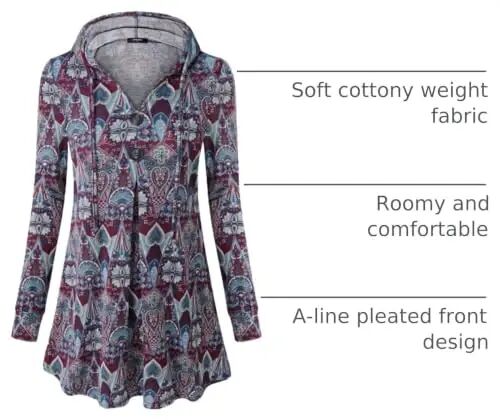 Lotusmile Women's Long Sleeve Hooded Tunic Tops Button Swing Pullover Hoodie Sweatshirts 