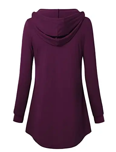 Lotusmile Women's Long Sleeve Hooded Tunic Tops Button Swing Pullover Hoodie Sweatshirts - 2