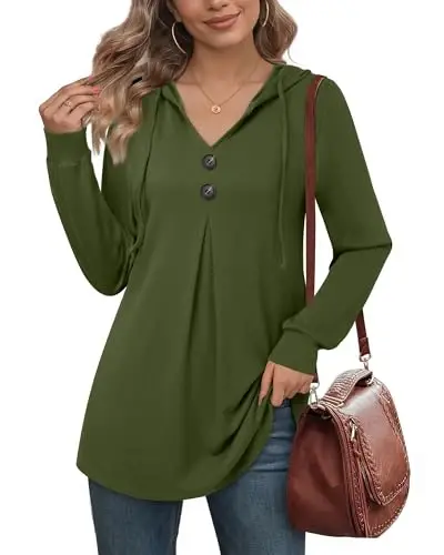 Lotusmile Women's Long Sleeve Hooded Tunic Tops Button Swing Pullover Hoodie Sweatshirts 