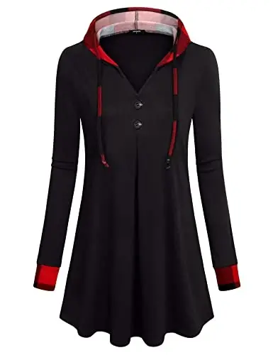 Lotusmile Women's Long Sleeve Hooded Tunic Tops Button Swing Pullover Hoodie Sweatshirts - LOTUSMILE (1)