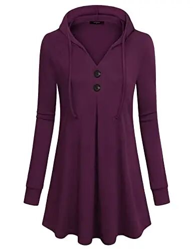 Lotusmile Women's Long Sleeve Hooded Tunic Tops Button Swing Pullover Hoodie Sweatshirts - LOTUSMILE (1)