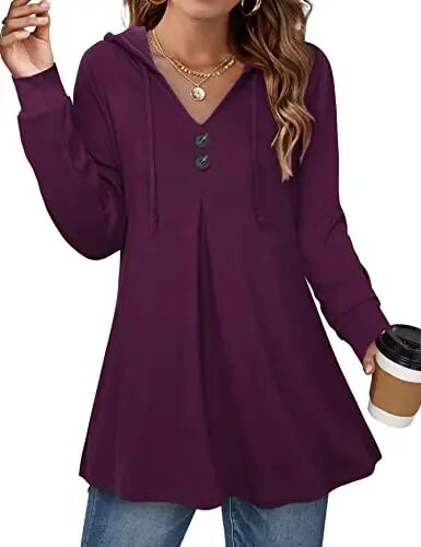 Lotusmile Women's Long Sleeve Hooded Tunic Tops Button Swing Pullover Hoodie Sweatshirts - LOTUSMILE
