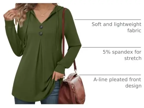 Lotusmile Women's Long Sleeve Hooded Tunic Tops Button Swing Pullover Hoodie Sweatshirts - 4