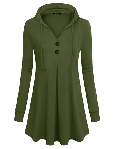 Lotusmile Women's Long Sleeve Hooded Tunic Tops Button Swing Pullover Hoodie Sweatshirts - 5