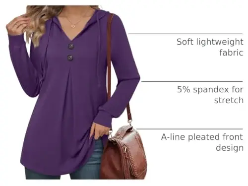 Lotusmile Women's Long Sleeve Hooded Tunic Tops Button Swing Pullover Hoodie Sweatshirts - 4