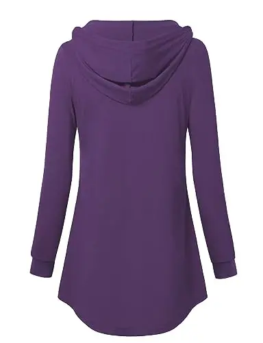 Lotusmile Women's Long Sleeve Hooded Tunic Tops Button Swing Pullover Hoodie Sweatshirts - 6
