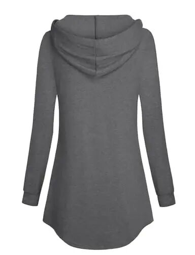 Lotusmile Women's Long Sleeve Hooded Tunic Tops Button Swing Pullover Hoodie Sweatshirts - 3