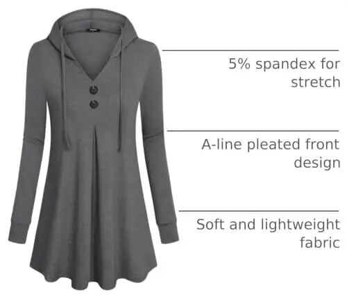 Lotusmile Women's Long Sleeve Hooded Tunic Tops Button Swing Pullover Hoodie Sweatshirts - 4