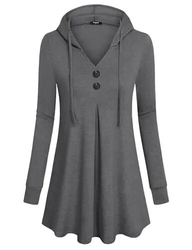 Lotusmile Women's Long Sleeve Hooded Tunic Tops Button Swing Pullover Hoodie Sweatshirts - Lotusmile (1)