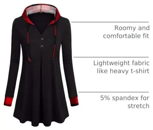 Lotusmile Women's Long Sleeve Hooded Tunic Tops Button Swing Pullover Hoodie Sweatshirts - 4
