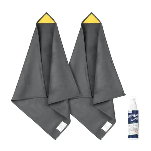 loukin 2 Pack Magnetic Whiteboard Cleaning Cloth, Dry Erase Cleaning Cloth for Classroom, Home and Office Use, Reusable & Washable, Gray, 12