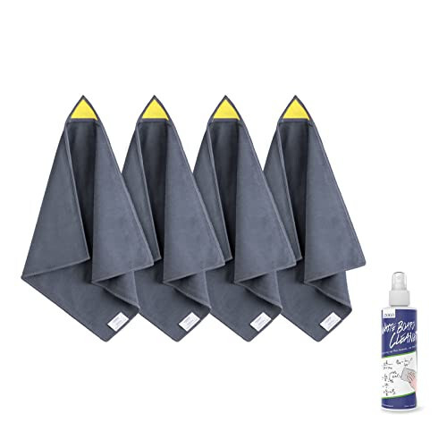 loukin 4 Pack Magnetic Whiteboard Cleaning Cloth, Dry Erase Cleaning Cloth for Classroom, Home and Office Use, Reusable & Washable, Gray, 12