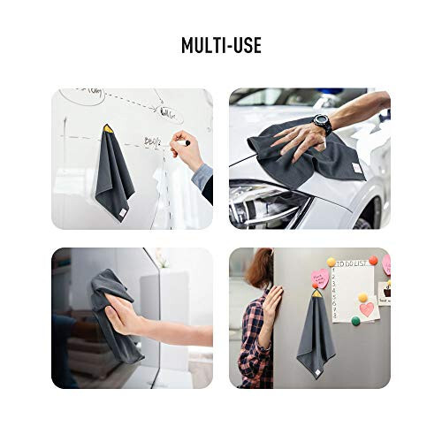 loukin 4 Pack Magnetic Whiteboard Cleaning Cloth, Dry Erase Cleaning Cloth for Classroom, Home and Office Use, Reusable & Washable, Gray, 12