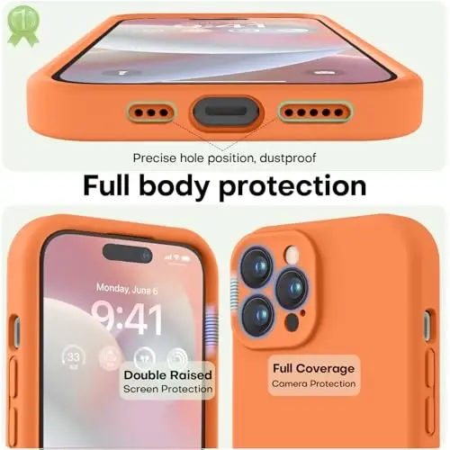 LOVE 3000 Compatible with iPhone 12 Pro Max Phone Case | Thickening 2.1 MM Liquid Silicone | Anti-Scratch Microfiber Lining | Full-Body Duty Heavy Protection Case for Men, Bright Orange - 3