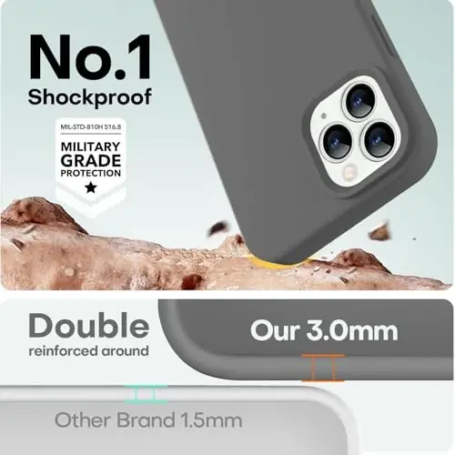 LOVE 3000 Compatible with iPhone 12 Pro Max Phone Case | Thickening 2.1 MM Liquid Silicone | Anti-Scratch Microfiber Lining | Full-Body Duty Heavy Protection Case for Men, Dark Grey - 4
