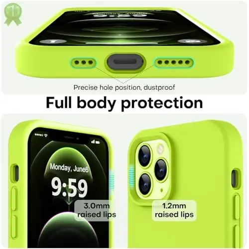 LOVE 3000 Compatible with iPhone 12 Pro Max Phone Case | Thickening 2.1 MM Liquid Silicone | Anti-Scratch Microfiber Lining | Full-Body Duty Heavy Protection Case for Men, Fluorescent Green - 3