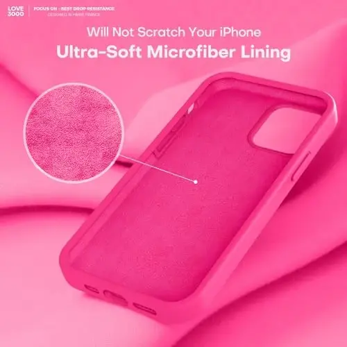 LOVE 3000 Compatible with iPhone 12 Pro Max Phone Case | Thickening 2.1 MM Liquid Silicone | Anti-Scratch Microfiber Lining | Full-Body Duty Heavy Protection Case for Men, Hot Pink - 5