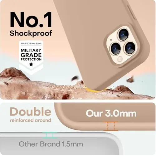 LOVE 3000 Compatible with iPhone 12 Pro Max Phone Case | Thickening 2.1 MM Liquid Silicone | Anti-Scratch Microfiber Lining | Full-Body Duty Heavy Protection Case for Men, Light Brown - 4