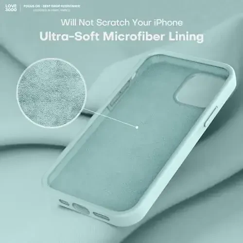 LOVE 3000 Compatible with iPhone 12 Pro Max Phone Case | Thickening 2.1 MM Liquid Silicone | Anti-Scratch Microfiber Lining | Full-Body Duty Heavy Protection Case for Men, Mint - 5