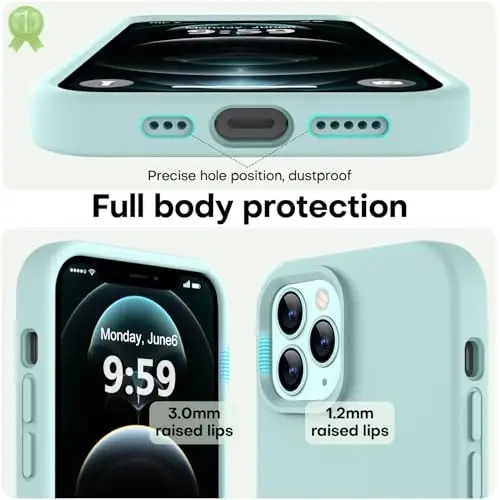 LOVE 3000 Compatible with iPhone 12 Pro Max Phone Case | Thickening 2.1 MM Liquid Silicone | Anti-Scratch Microfiber Lining | Full-Body Duty Heavy Protection Case for Men, Mint - 3