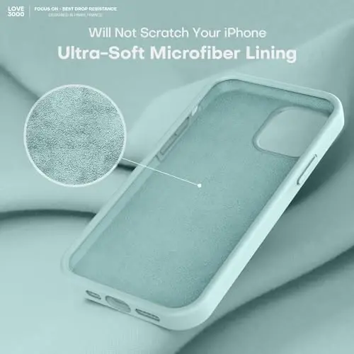 LOVE 3000 Compatible with iPhone 12 Pro Max Phone Case | Thickening 2.1 MM Liquid Silicone | Anti-Scratch Microfiber Lining | Full-Body Duty Heavy Protection Case for Men, Mint - 5