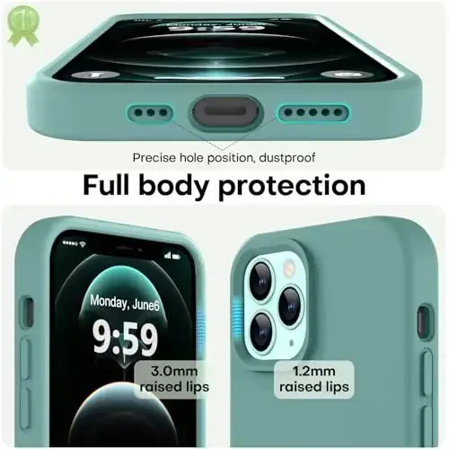 LOVE 3000 Compatible with iPhone 12 Pro Max Phone Case | Thickening 2.1 MM Liquid Silicone | Anti-Scratch Microfiber Lining | Full-Body Duty Heavy Protection Case for Men, Pine Green - 3