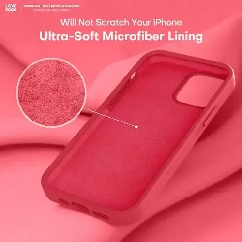 LOVE 3000 Compatible with iPhone 12 Pro Max Phone Case | Thickening Liquid Silicone | Anti-Scratch Microfiber Lining | Full-Body Duty Heavy Protection Case for iPhone 12 Pro Max Women Girls, Red - 5