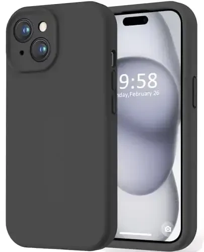 LOVE 3000 Compatible with iPhone 15 Case, [Smooth Silicone Full Coverage Camera] [8ft Drop Protection], Soft Microfiber Lining Full Body Protective Case for iPhone 15 6.1 inch - Black - 1