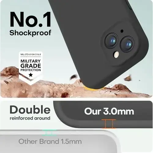 LOVE 3000 Compatible with iPhone 15 Case, [Smooth Silicone Full Coverage Camera] [8ft Drop Protection], Soft Microfiber Lining Full Body Protective Case for iPhone 15 6.1 inch - Black - 4