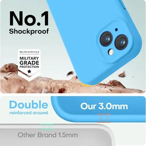 LOVE 3000 Compatible with iPhone 15 Case, [Smooth Silicone Full Coverage Camera] [8ft Drop Protection], Soft Microfiber Lining Full Body Protective Case for iPhone 15 6.1 inch - Blue - 4