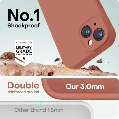 LOVE 3000 Compatible with iPhone 15 Case, [Smooth Silicone Full Coverage Camera] [8ft Drop Protection], Soft Microfiber Lining Full Body Protective Case for iPhone 15 6.1 inch - Caramel - 4