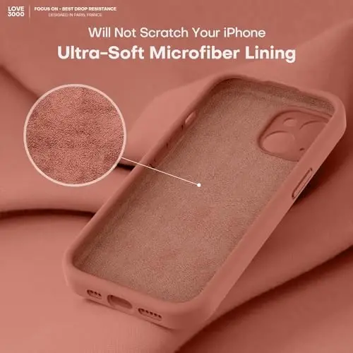 LOVE 3000 Compatible with iPhone 15 Case, [Smooth Silicone Full Coverage Camera] [8ft Drop Protection], Soft Microfiber Lining Full Body Protective Case for iPhone 15 6.1 inch - Caramel - 5