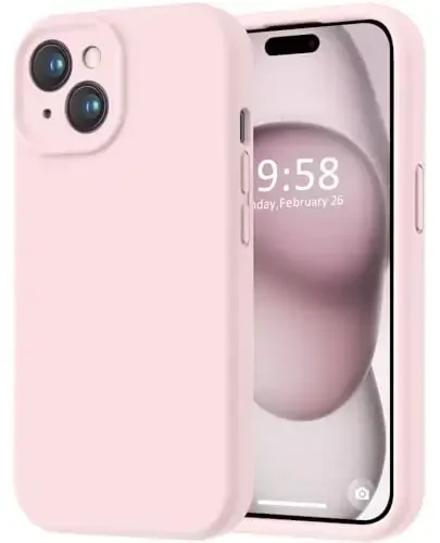 LOVE 3000 Compatible with iPhone 15 Case, [Smooth Silicone Full Coverage Camera] [8ft Drop Protection], Soft Microfiber Lining Full Body Protective Case for iPhone 15 6.1 inch - Chalk Pink - LOVE 3000