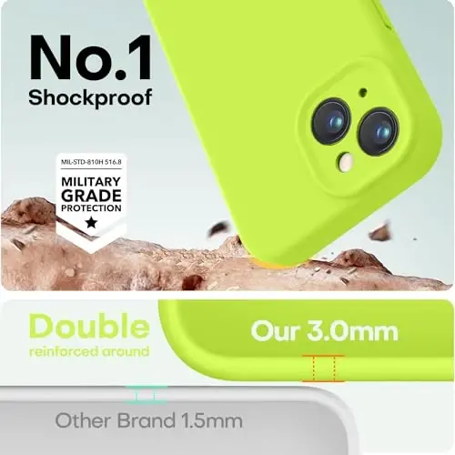LOVE 3000 Compatible with iPhone 15 Case, [Smooth Silicone Full Coverage Camera] [8ft Drop Protection], Soft Microfiber Lining Full Body Protective Case for iPhone 15 6.1 inch - Fluorescent Green - 4